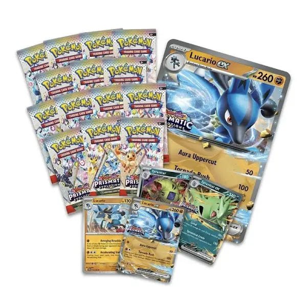 Pokémon Prismatic Evolutions Lucario ex and Tyranitar ex Premium Collection